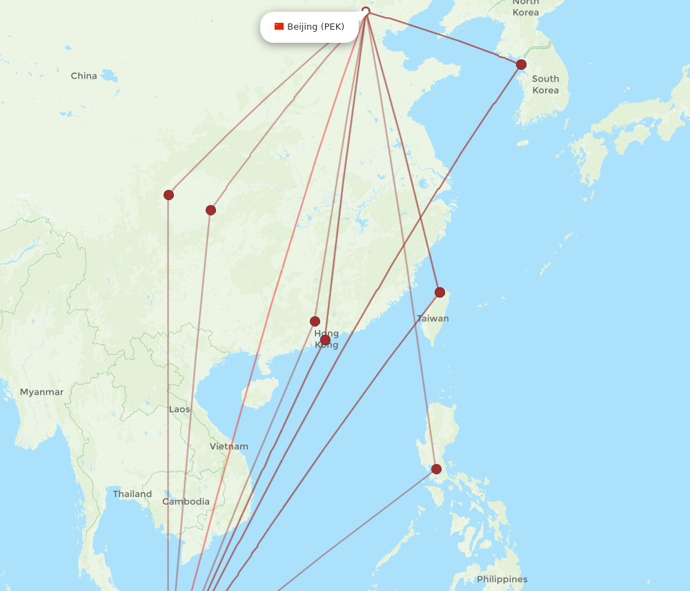 PEK to SIN flights and routes map