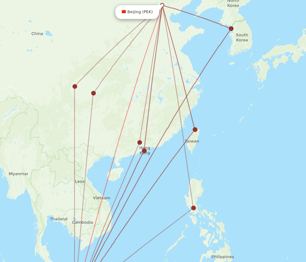 PEK-SIN flight routes