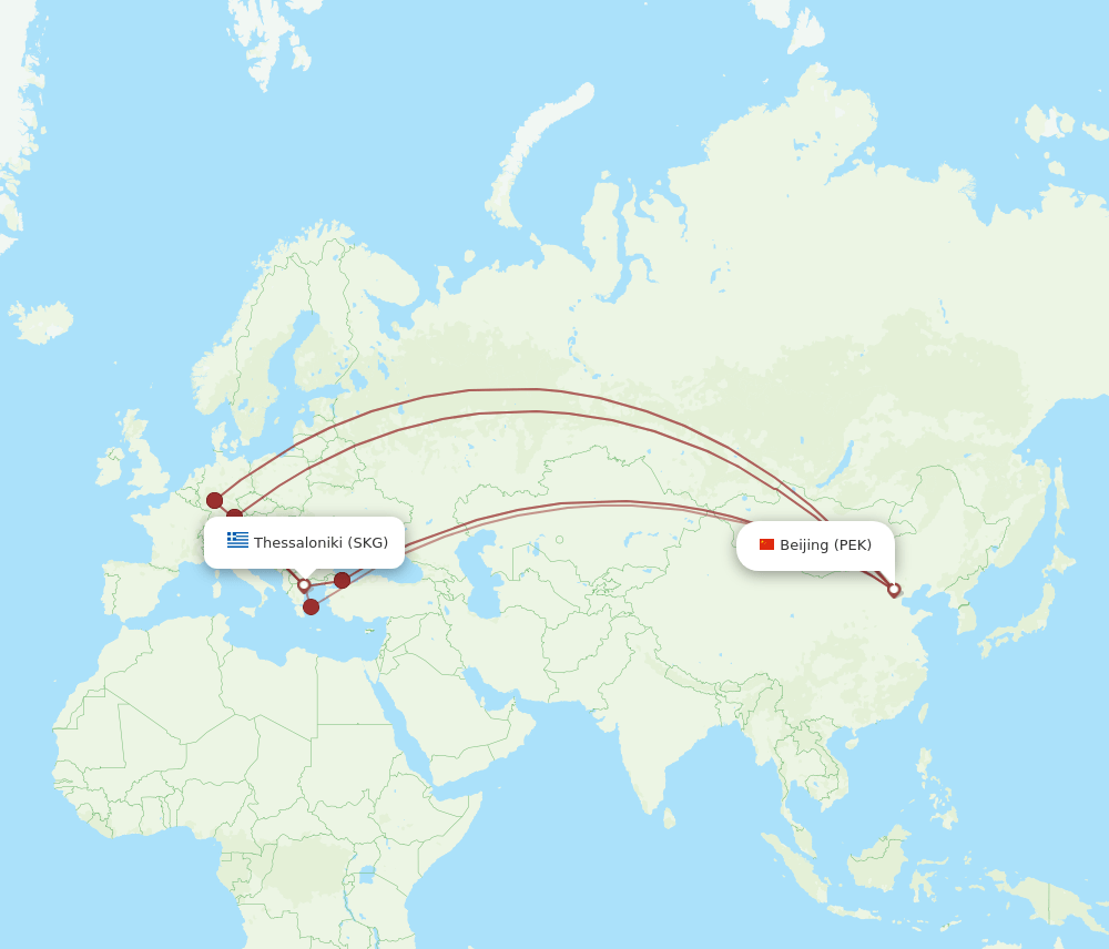 PEK-SKG flight routes