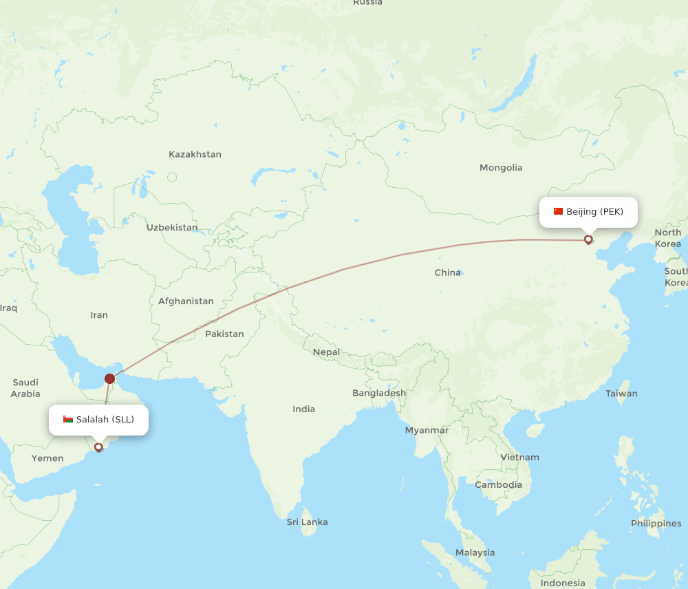 Salalah - Beijing route map and flight paths