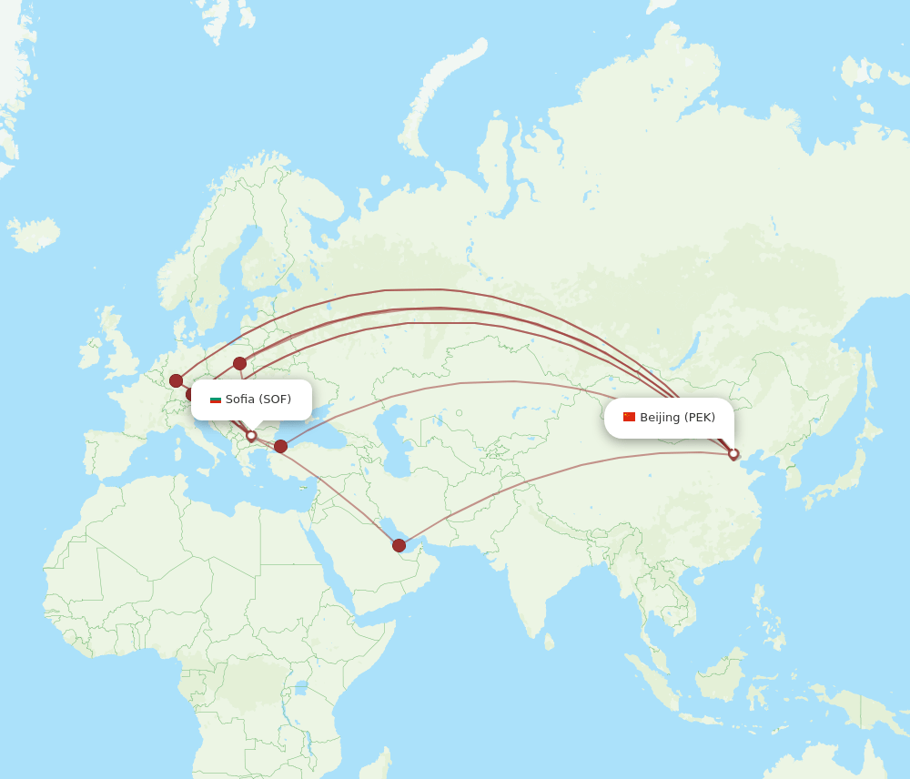 PEK to SOF flights and routes map