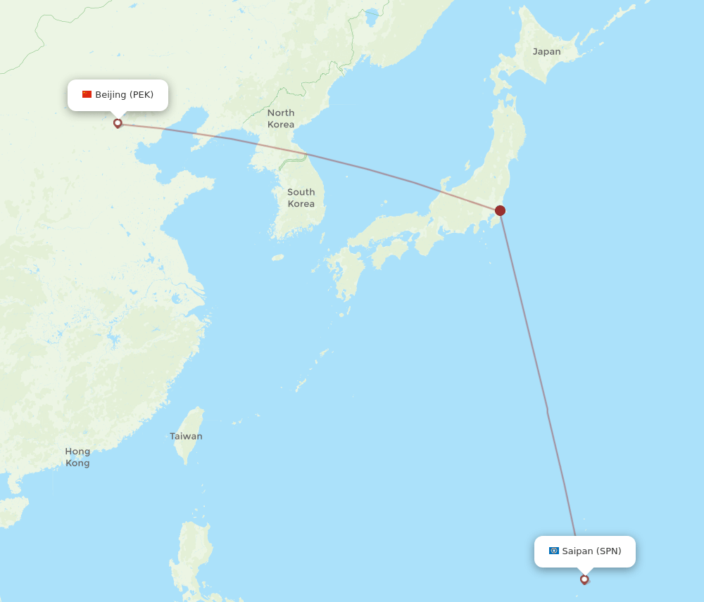 PEK to SPN flights and routes map