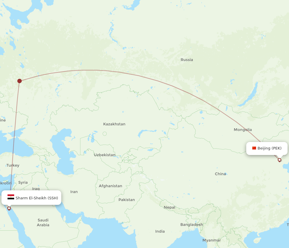 Sharm el Sheikh - Beijing route map and flight paths
