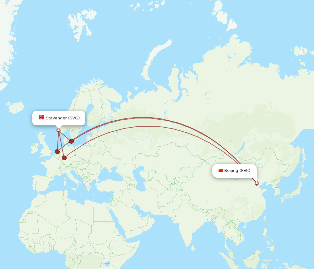 PEK to SVG flights and routes map