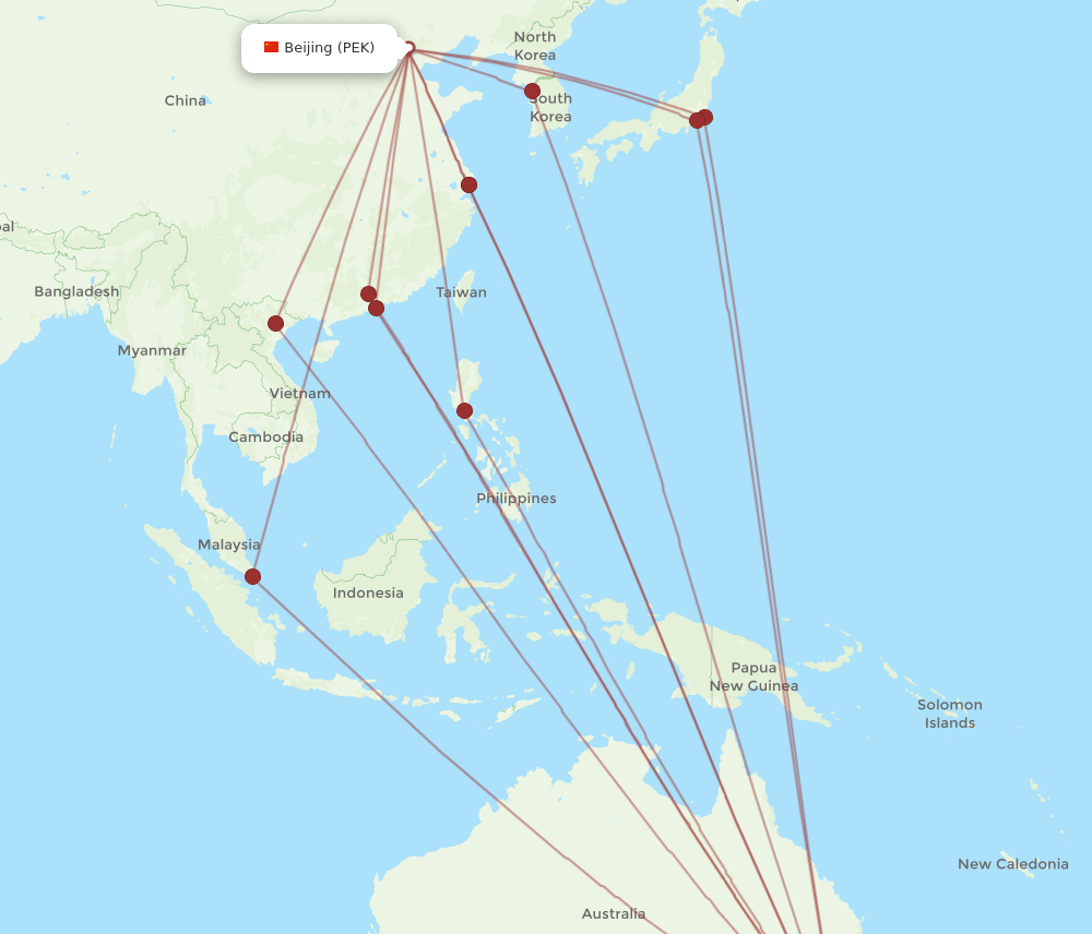 PEK-SYD flight routes