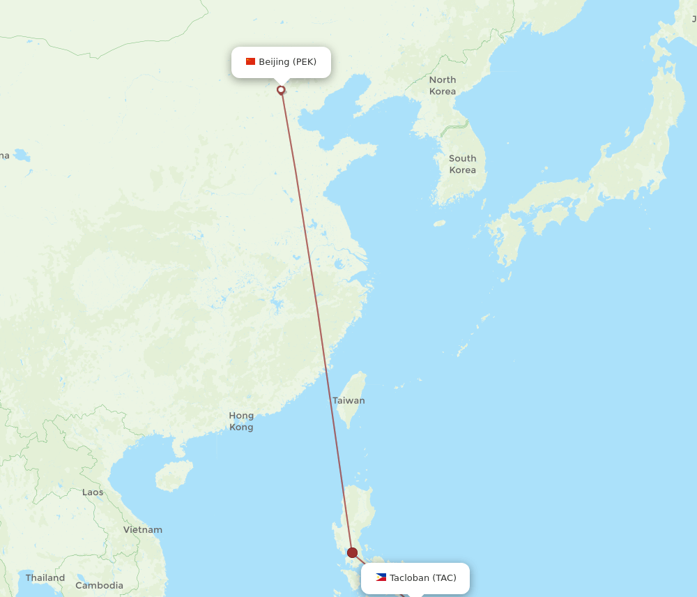 PEK-TAC flight routes