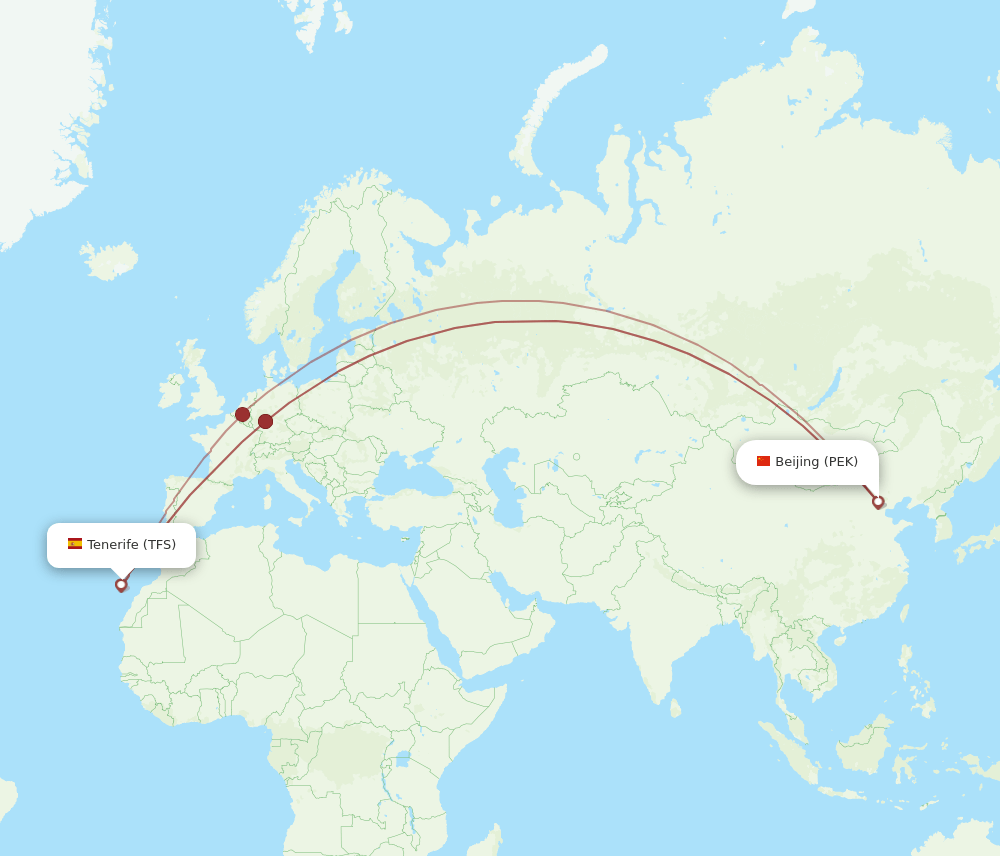 PEK-TFS flight routes