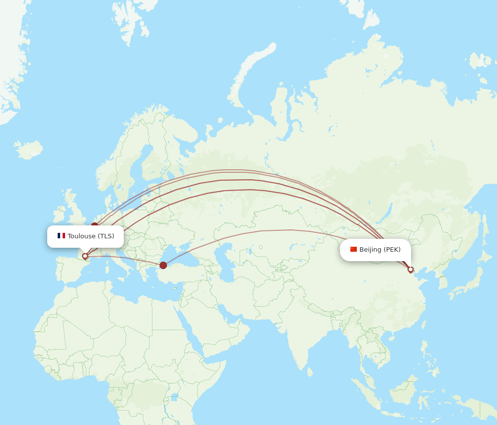 PEK-TLS flight routes