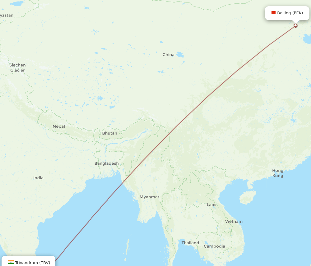 PEK-TRV flight routes