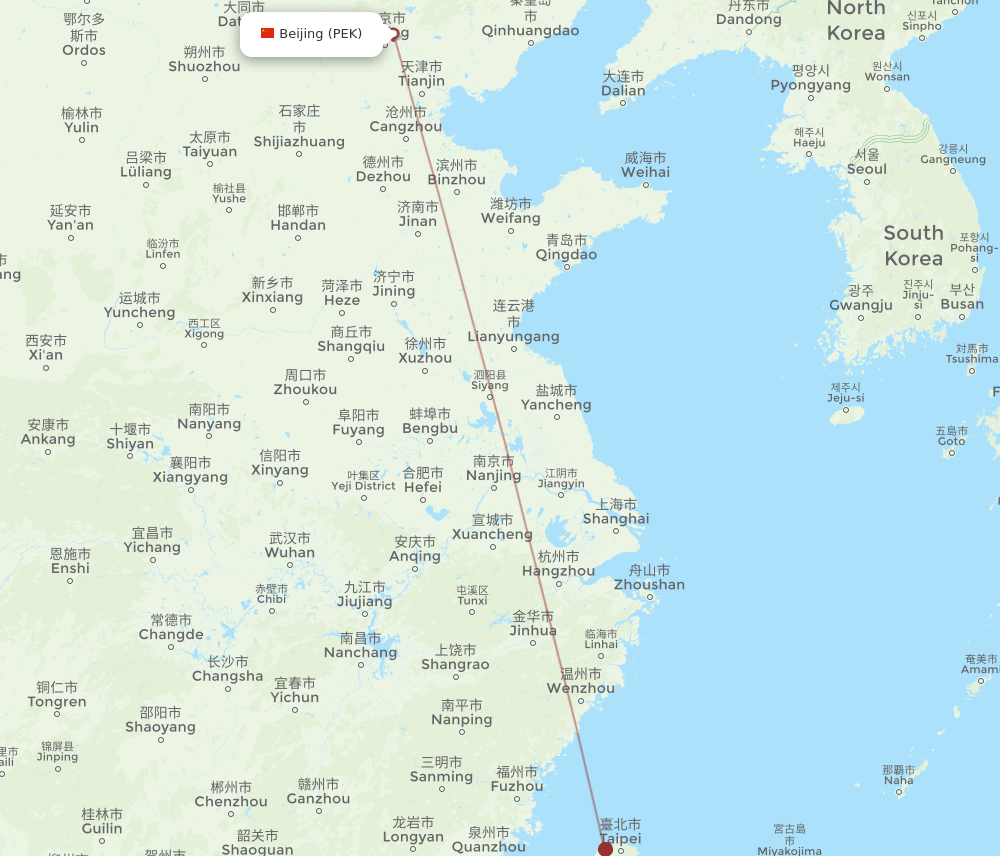PEK-TTT flight routes