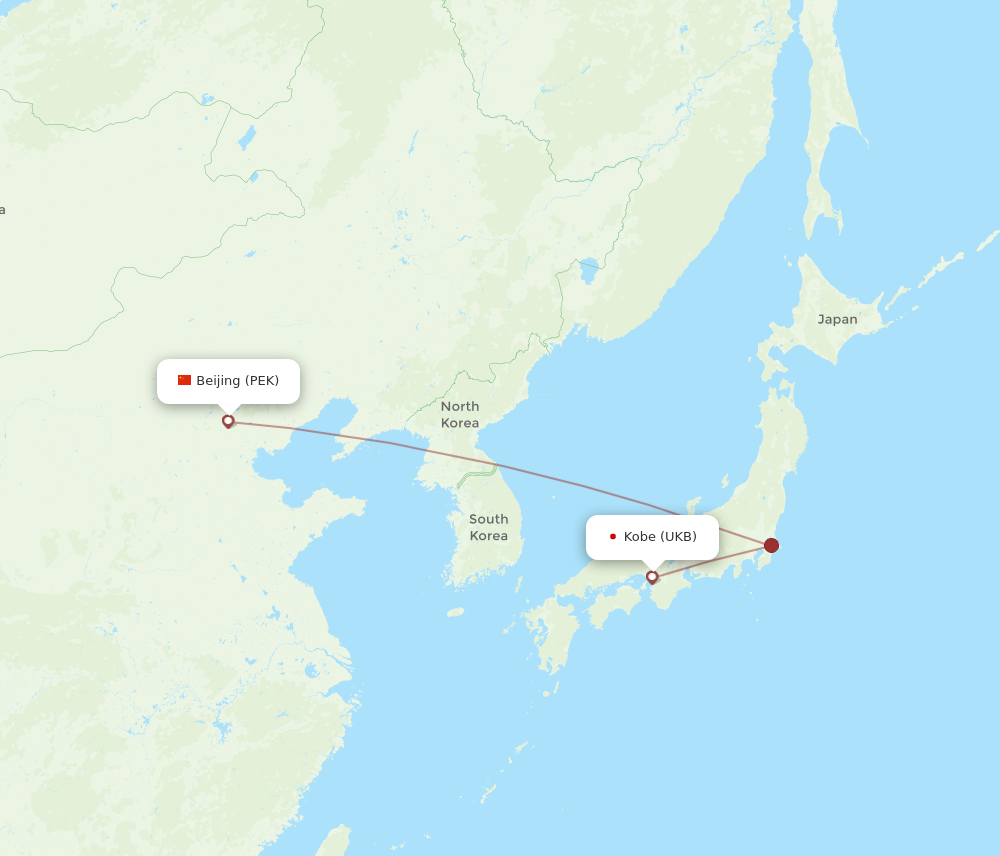 Kobe - Beijing route map and flight paths