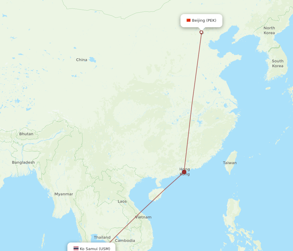 PEK-USM flight routes