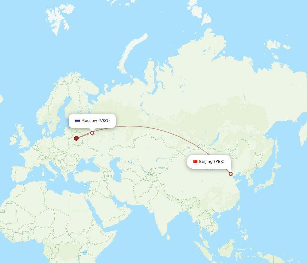 Moscow - Beijing route map and flight paths