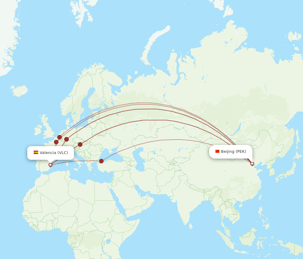 PEK-VLC flight routes