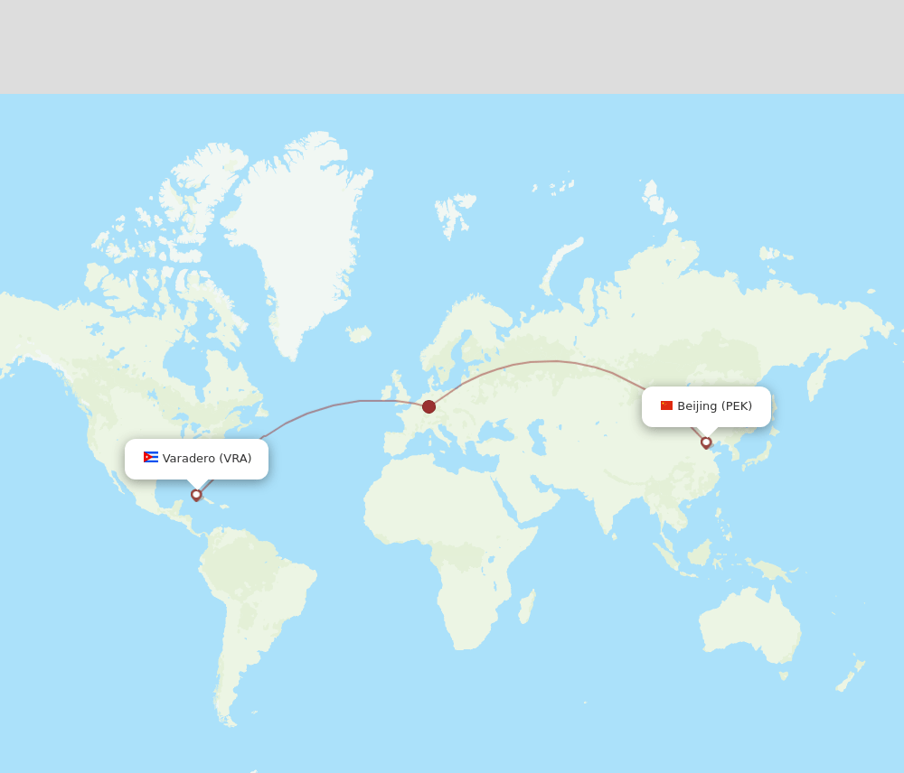 Varadero - Beijing route map and flight paths