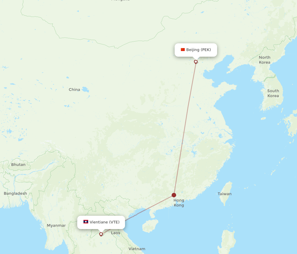 PEK-VTE flight routes