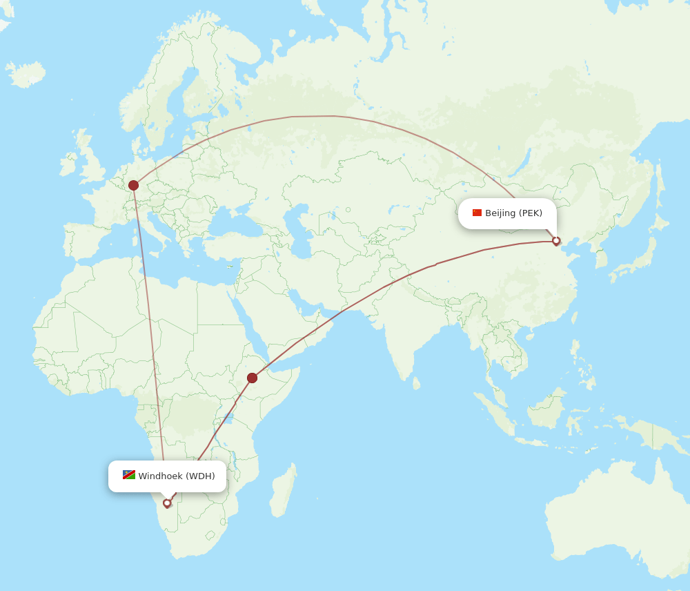 PEK-WDH flight routes