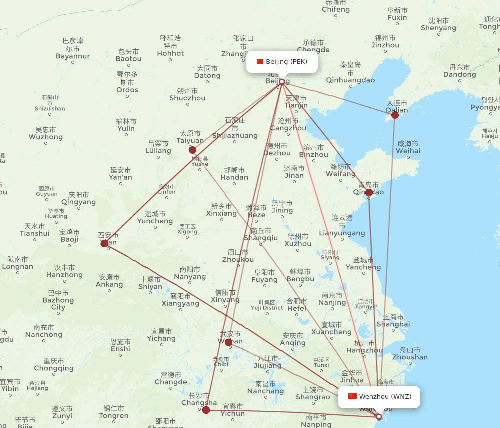 PEK-WNZ flight routes
