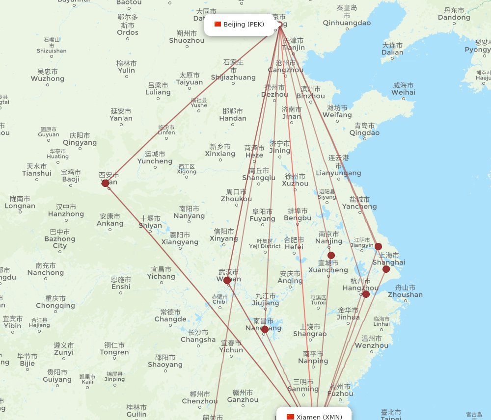 PEK-XMN flight routes