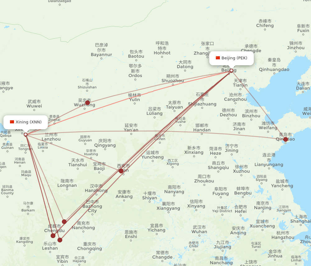 PEK-XNN flight routes