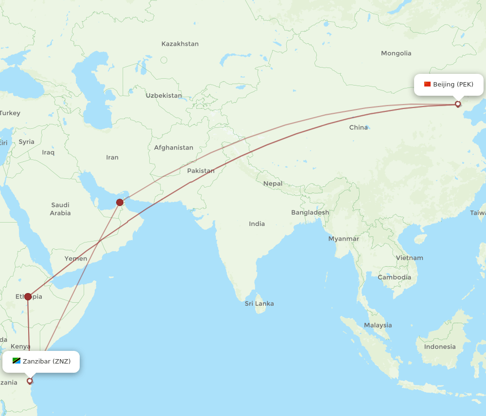 PEK-ZNZ flight routes