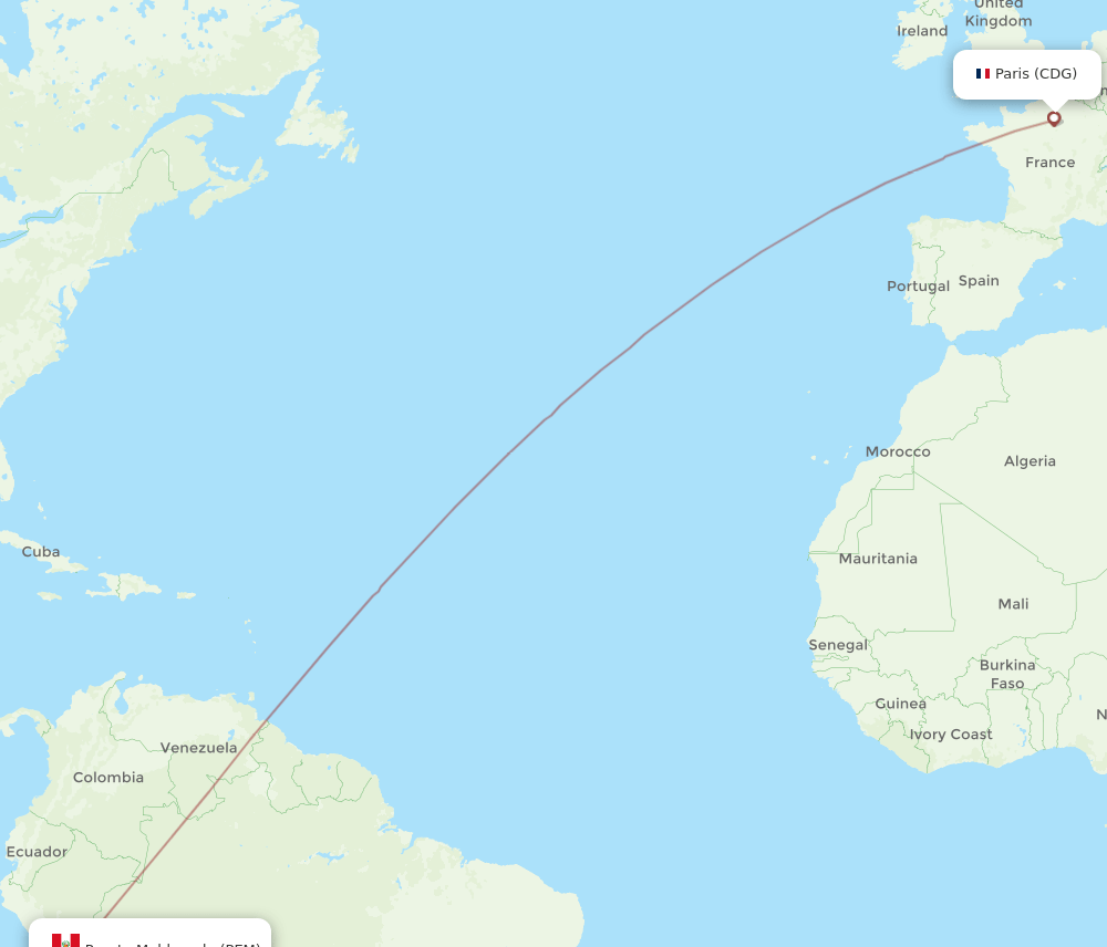PEM-CDG flight routes