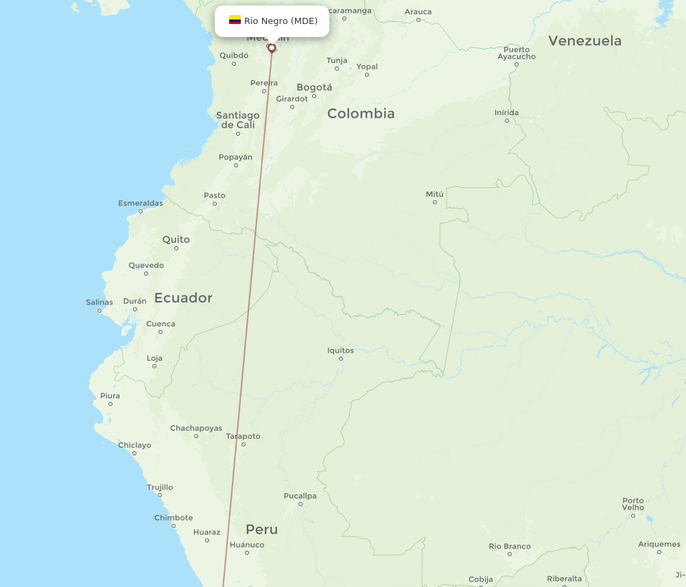 Medellin - Puerto Maldonado route map and flight paths