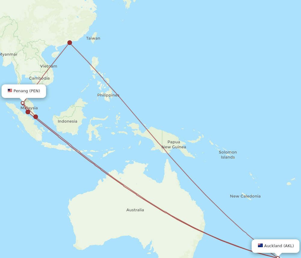 PEN to AKL flights and routes map