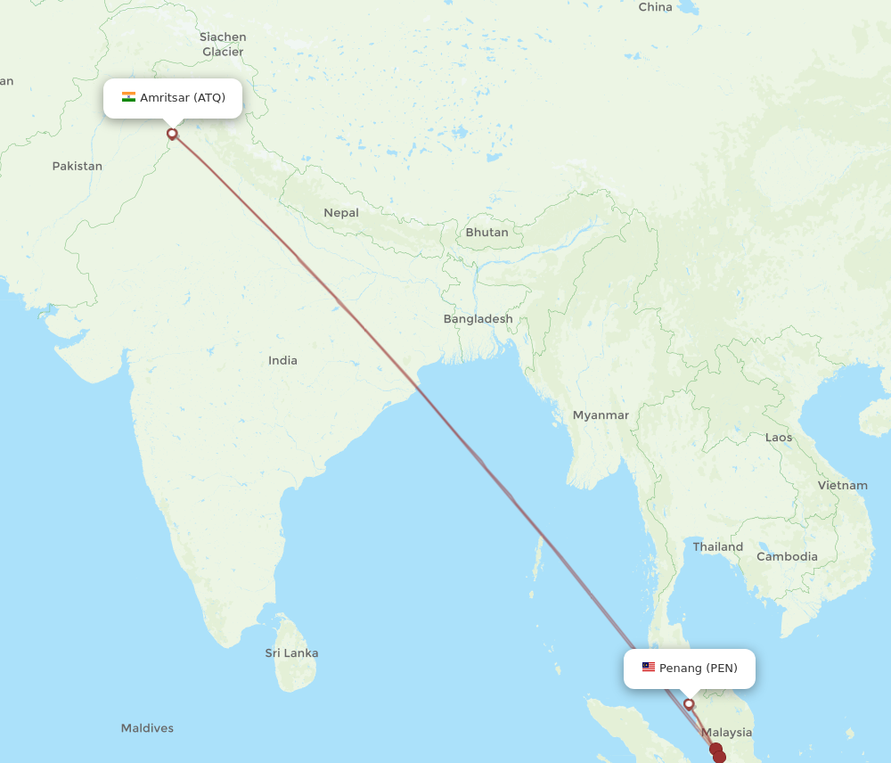 PEN to ATQ flights and routes map