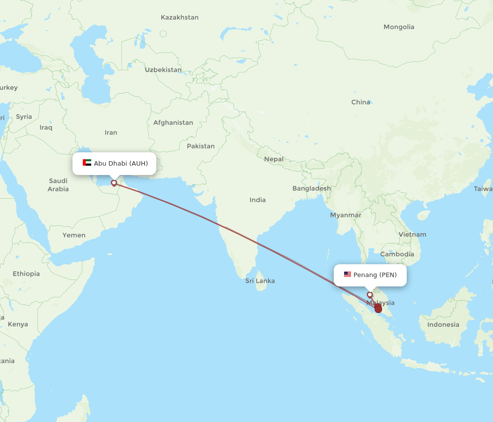PEN to AUH flights and routes map
