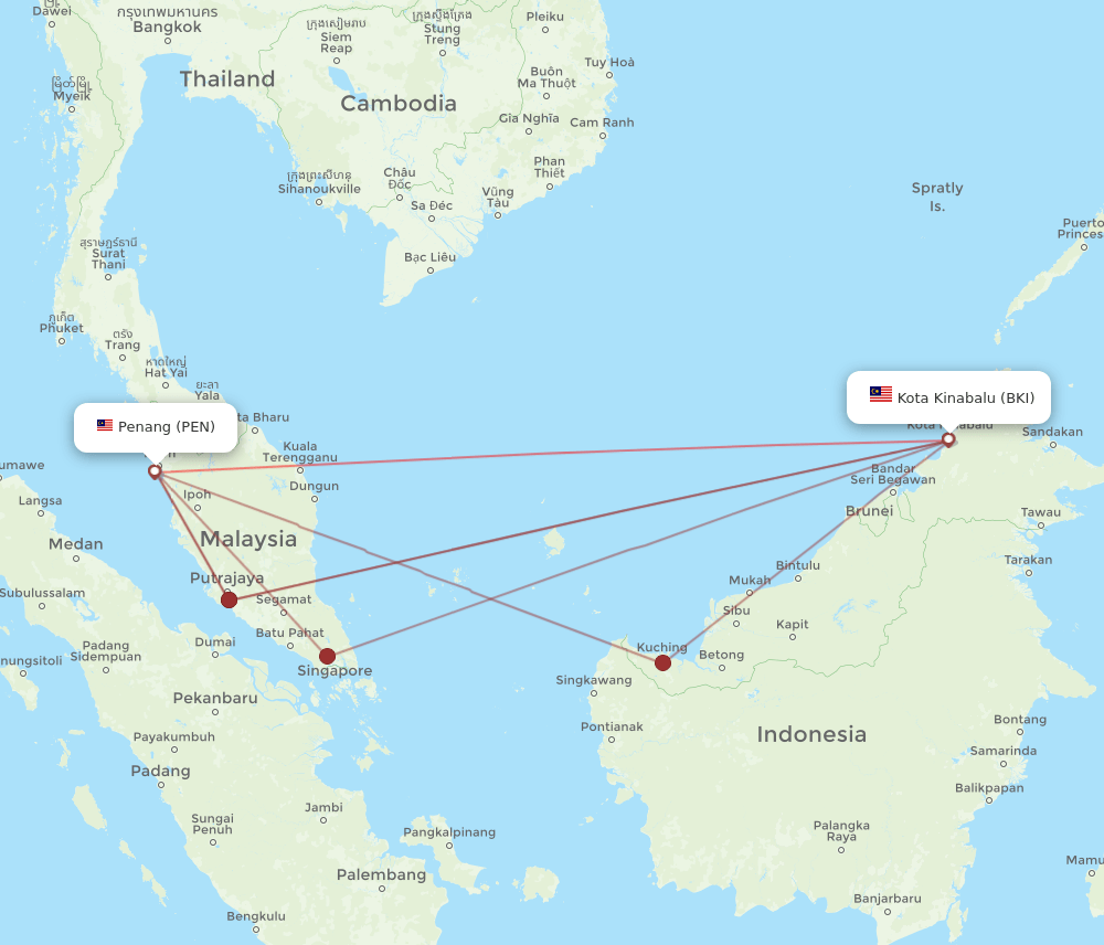 PEN-BKI flight routes