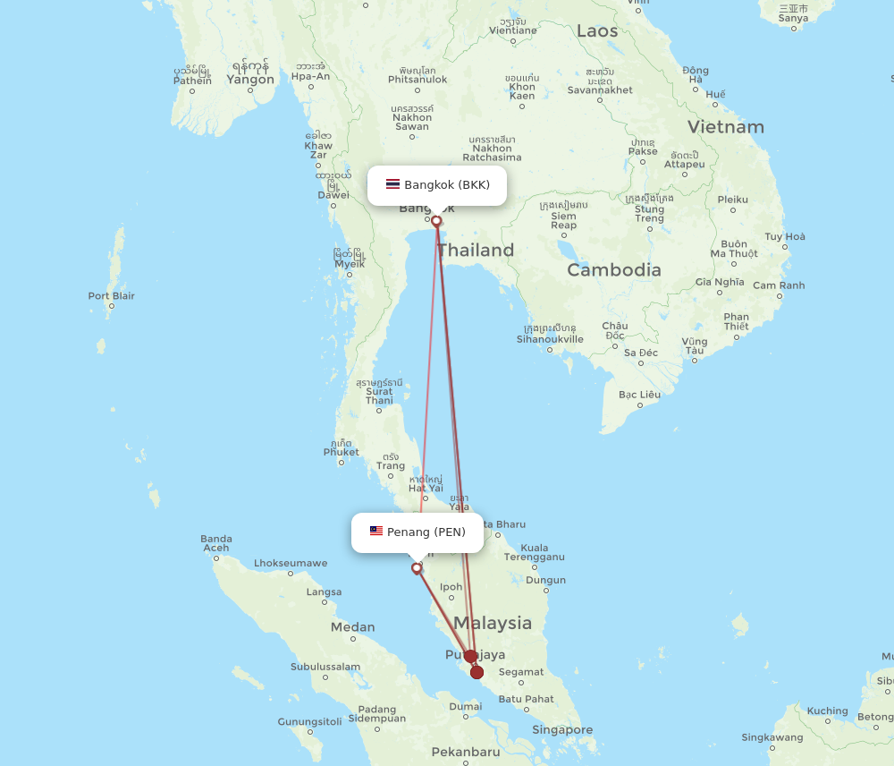 PEN to BKK flights and routes map