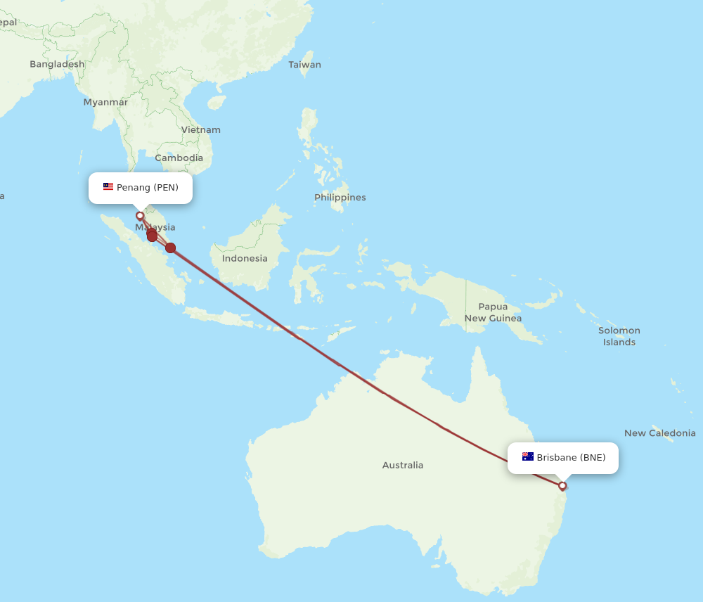 PEN to BNE flights and routes map