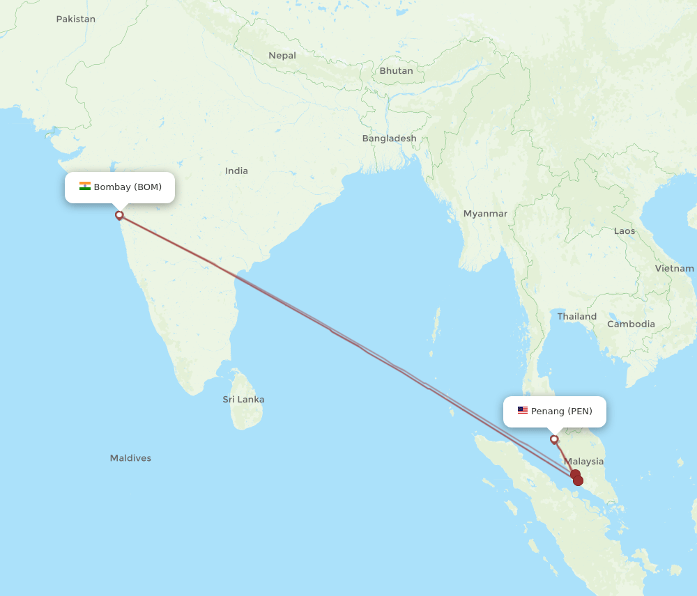 PEN-BOM flight routes