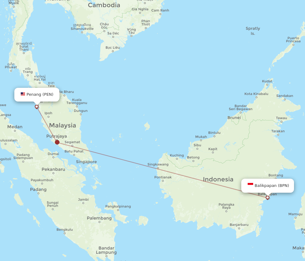 PEN to BPN flights and routes map