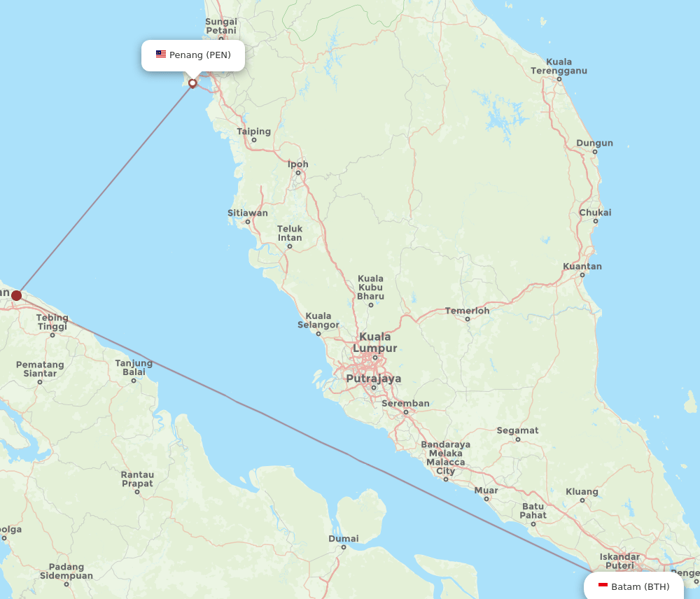 PEN to BTH flights and routes map