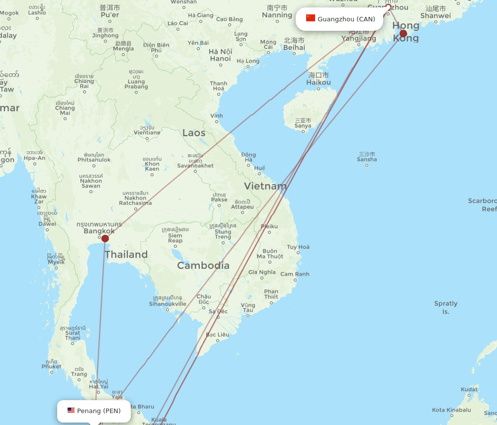 PEN-CAN flight routes