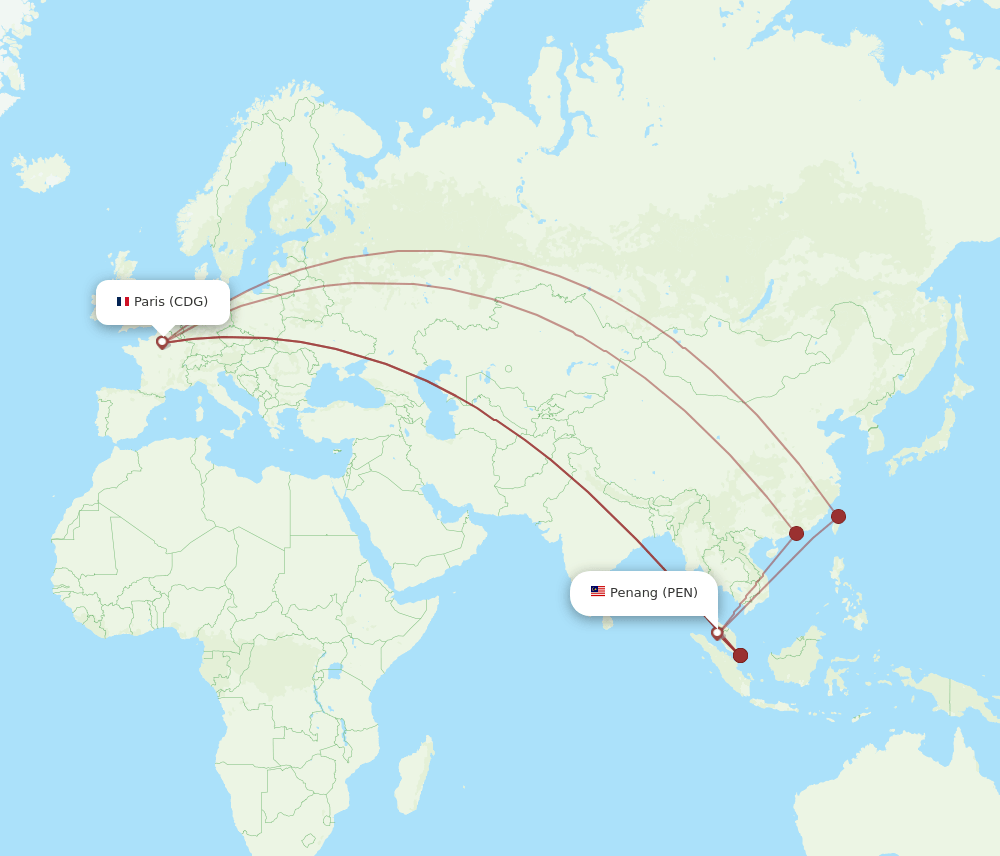 PEN-CDG flight routes