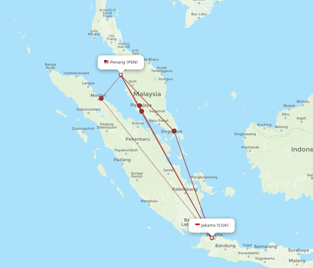 PEN to CGK flights and routes map