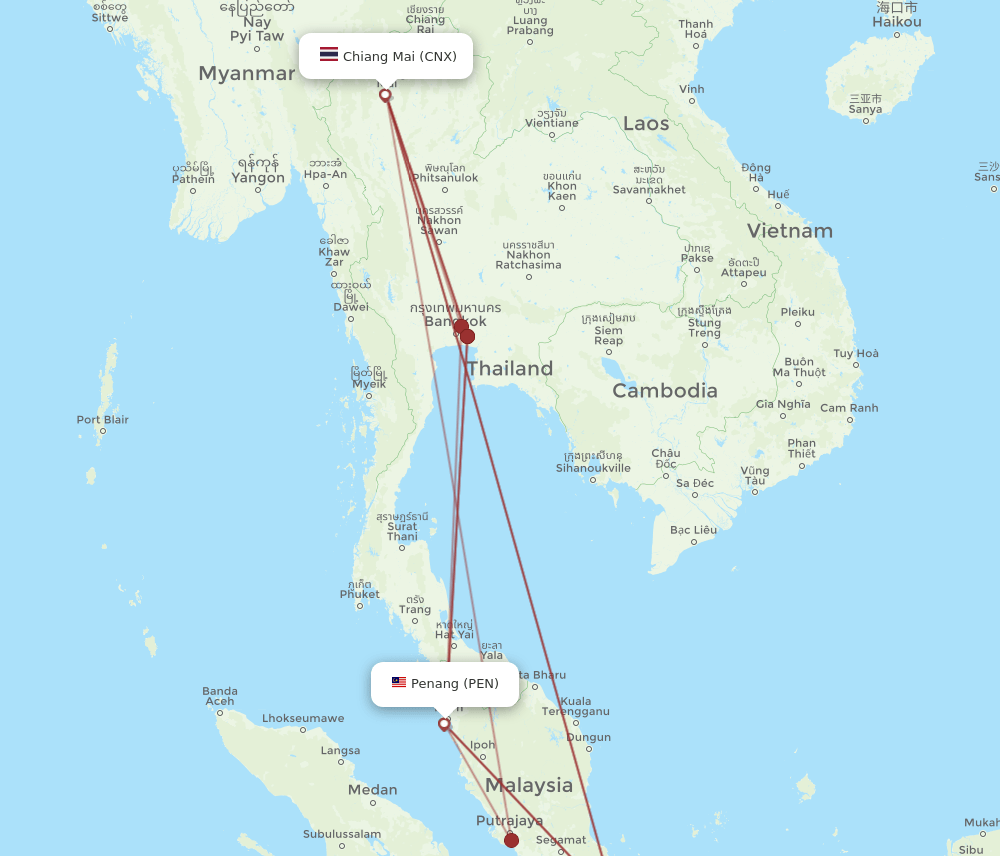 PEN-CNX flight routes