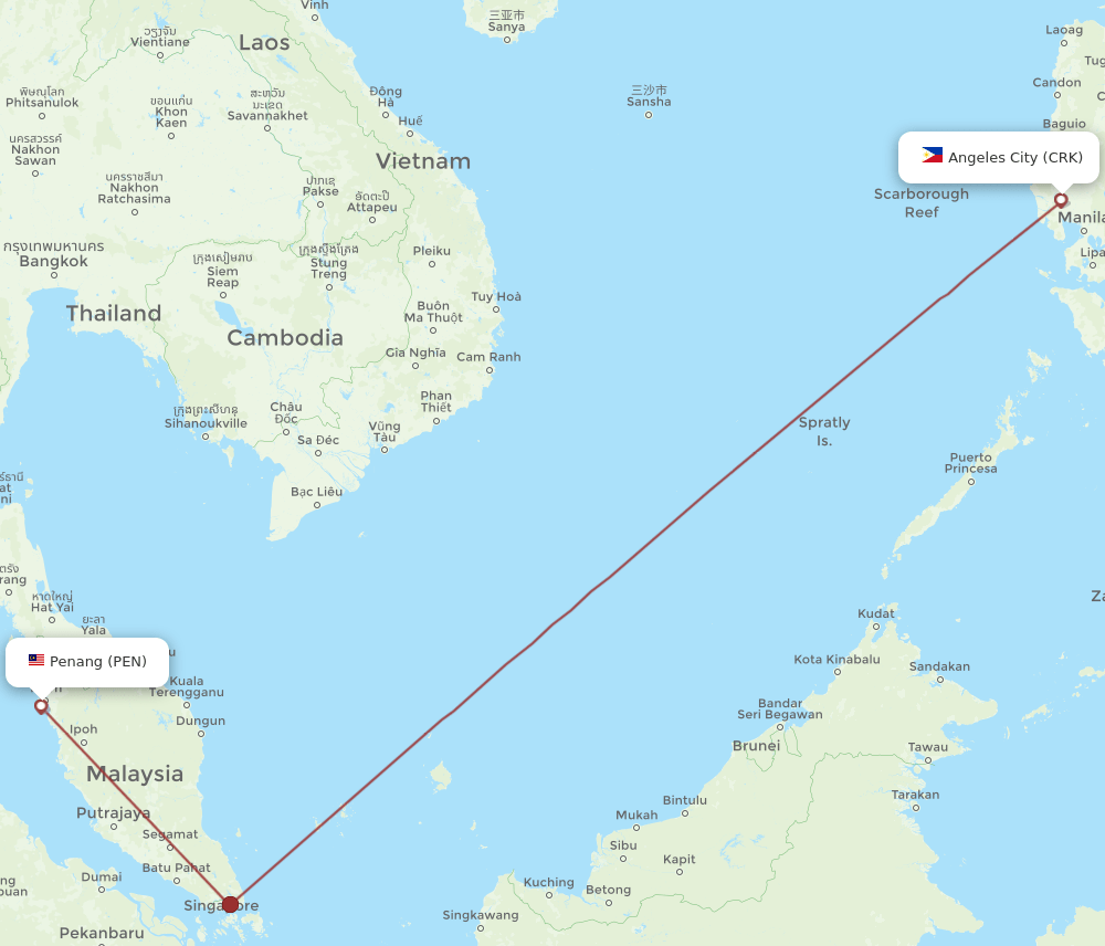 PEN-CRK flight routes