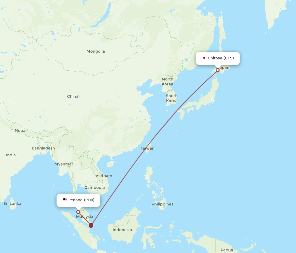 PEN to CTS flights and routes map