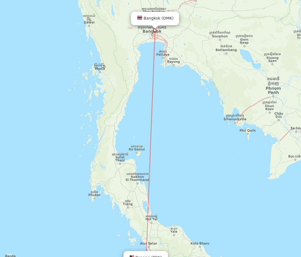 PEN to DMK flights and routes map