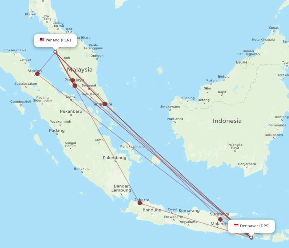 PEN to DPS flights and routes map