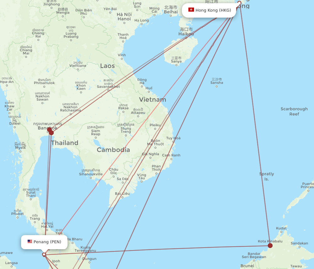 PEN-HKG flight routes
