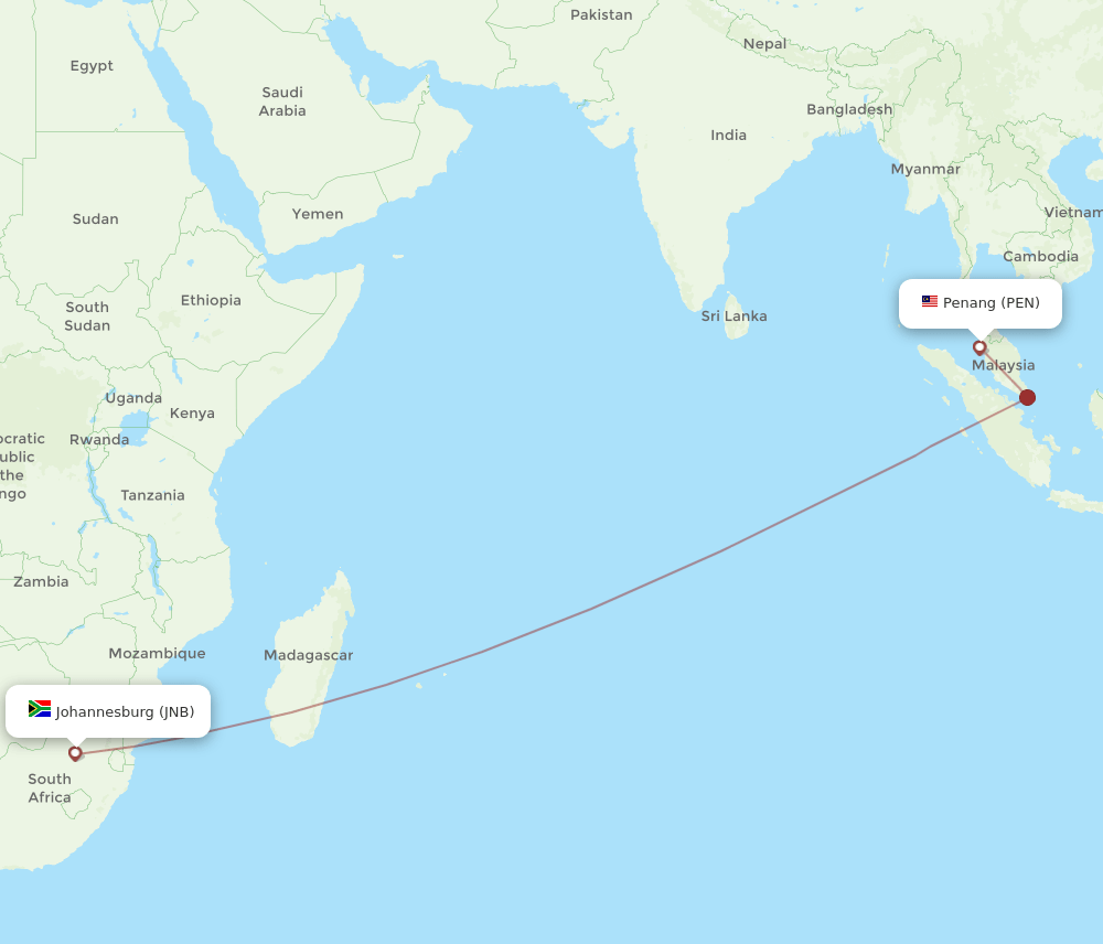 PEN-JNB flight routes