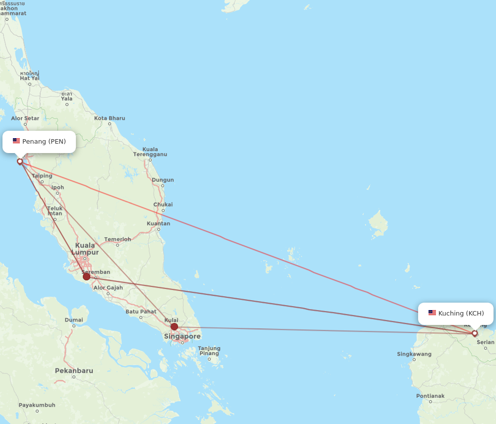 PEN to KCH flights and routes map