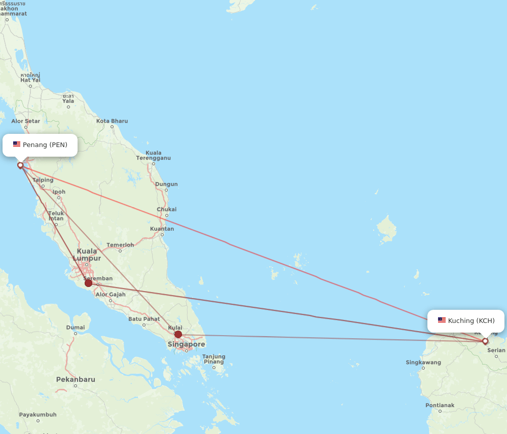 PEN to KCH flights and routes map