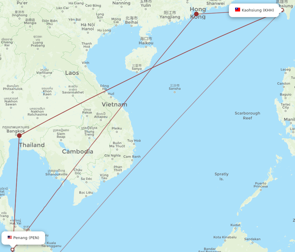PEN-KHH flight routes
