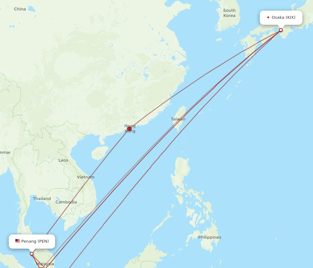PEN to KIX flights and routes map